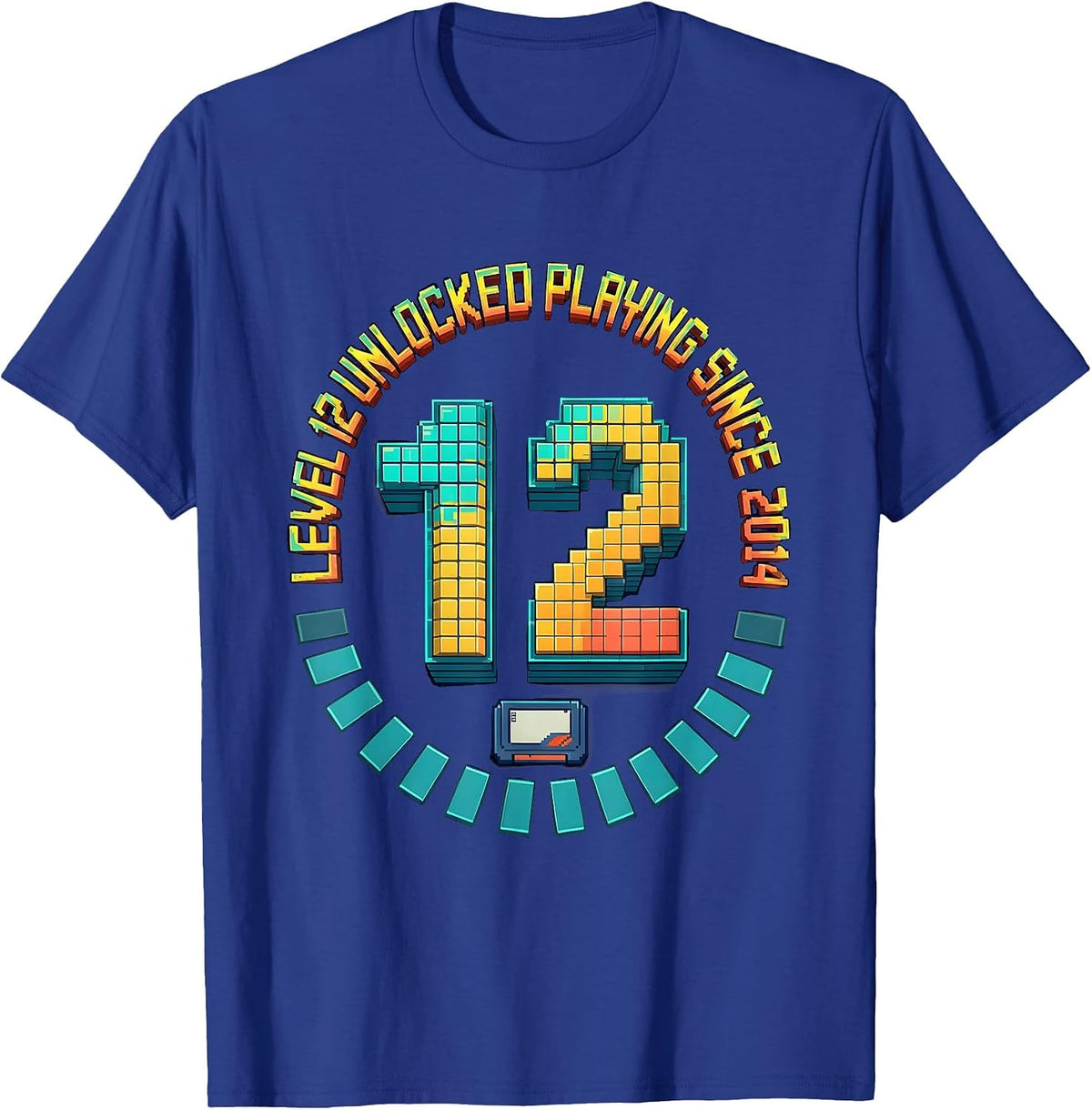 Men's Level 12 Unlocked Playing Since 2014 Pixel Art Gamer T-Shirt - Royal Blue