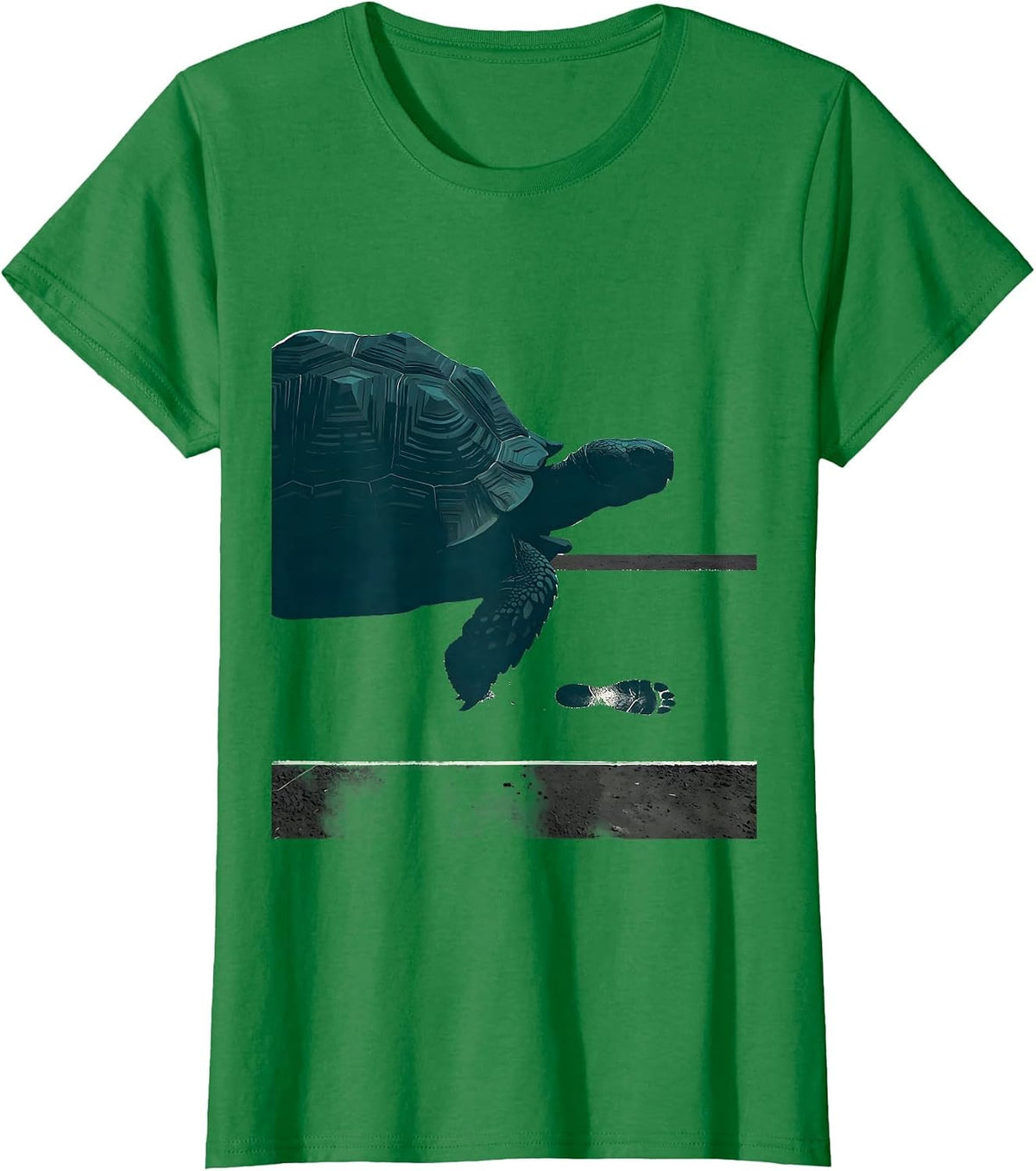 Women's Three-Quarter Tortoise Minimalist Animal Lover Humor T-Shirt - Kelly Green
