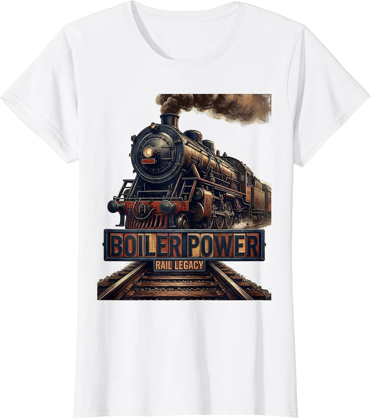 Women's Boiler Power Rail Legacy Steam Locomotive Railroad Engineer T-Shirt - White