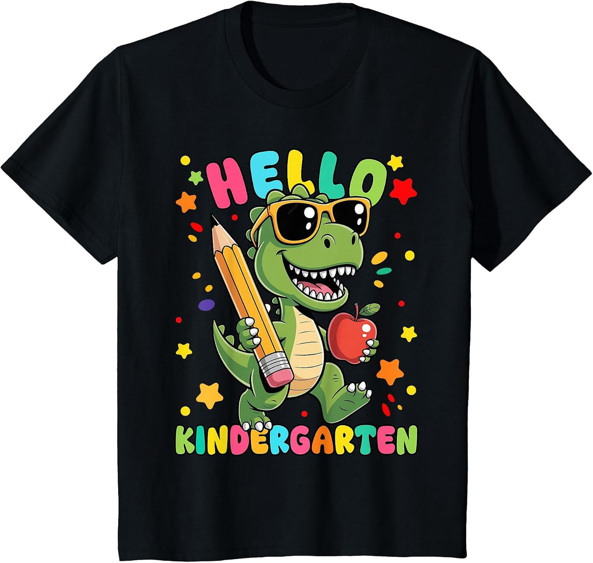 Hello Kindergarten Dinosaur First Day Back to School Teacher T-Shirt - Black