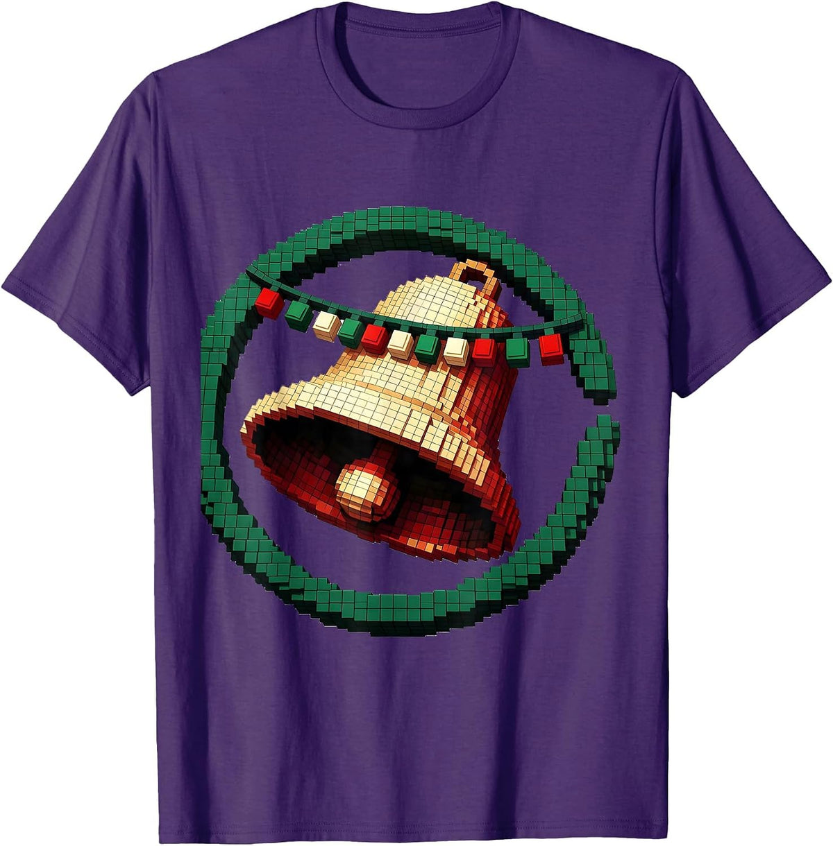 Pixel Art Jingle Bell Funny Christmas Couples Novelty T-Shirt - Purple