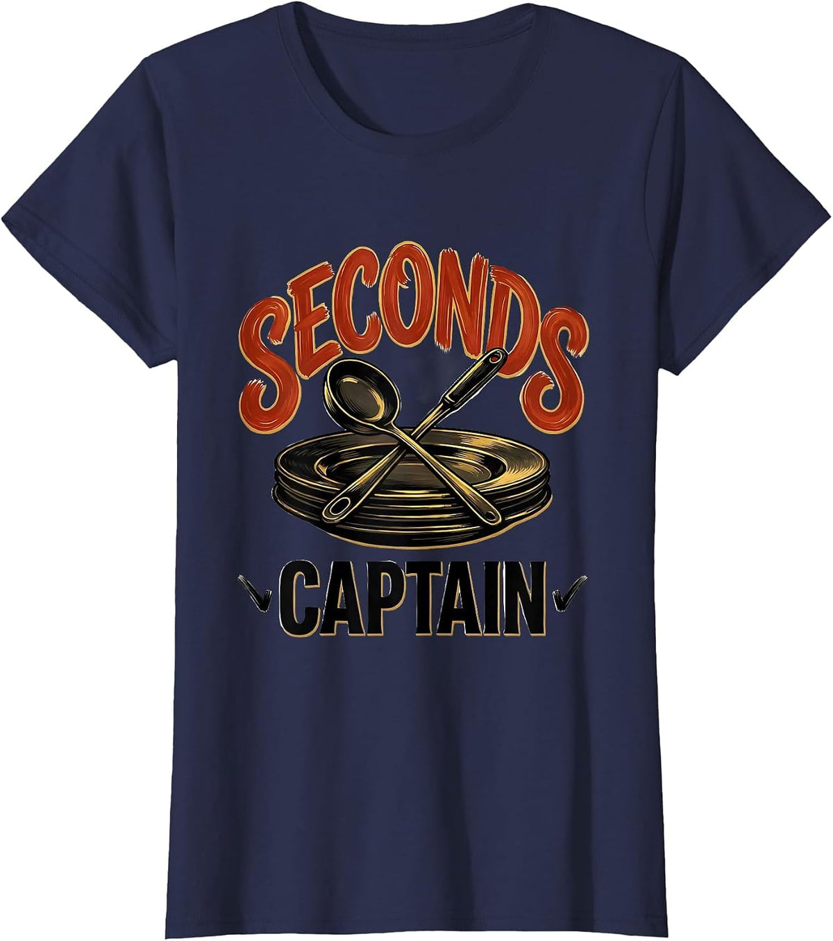 Women's Seconds Captain Funny Thanksgiving Turkey Pun Matching Group T-Shirt - Navy Blue