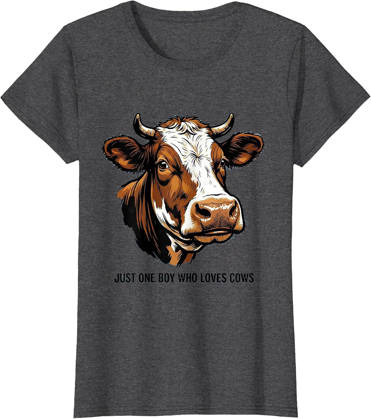 Women's Just One Boy Who Loves Cows Cartoon Farm Kid Humor T-Shirt - Dark Heather Grey