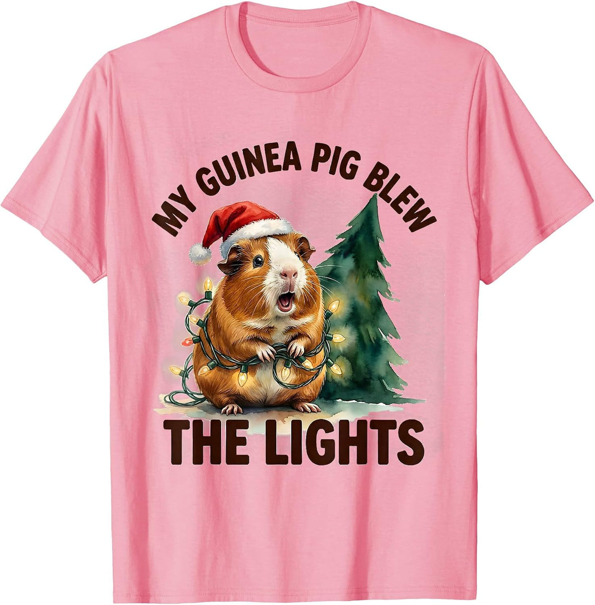 Men's My Guinea Pig Blew The Lights Funny Animal Christmas Lights T-Shirt - Pink