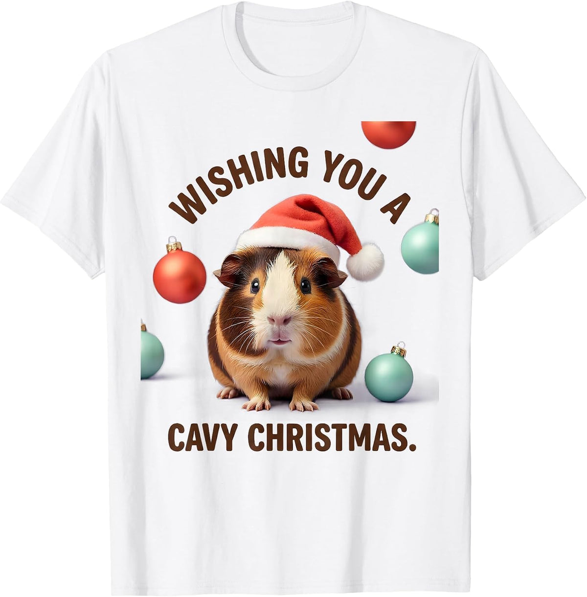 Men's Wishing You A Cavy Christmas Cute Kawaii Guinea Pig Santa T-Shirt - White