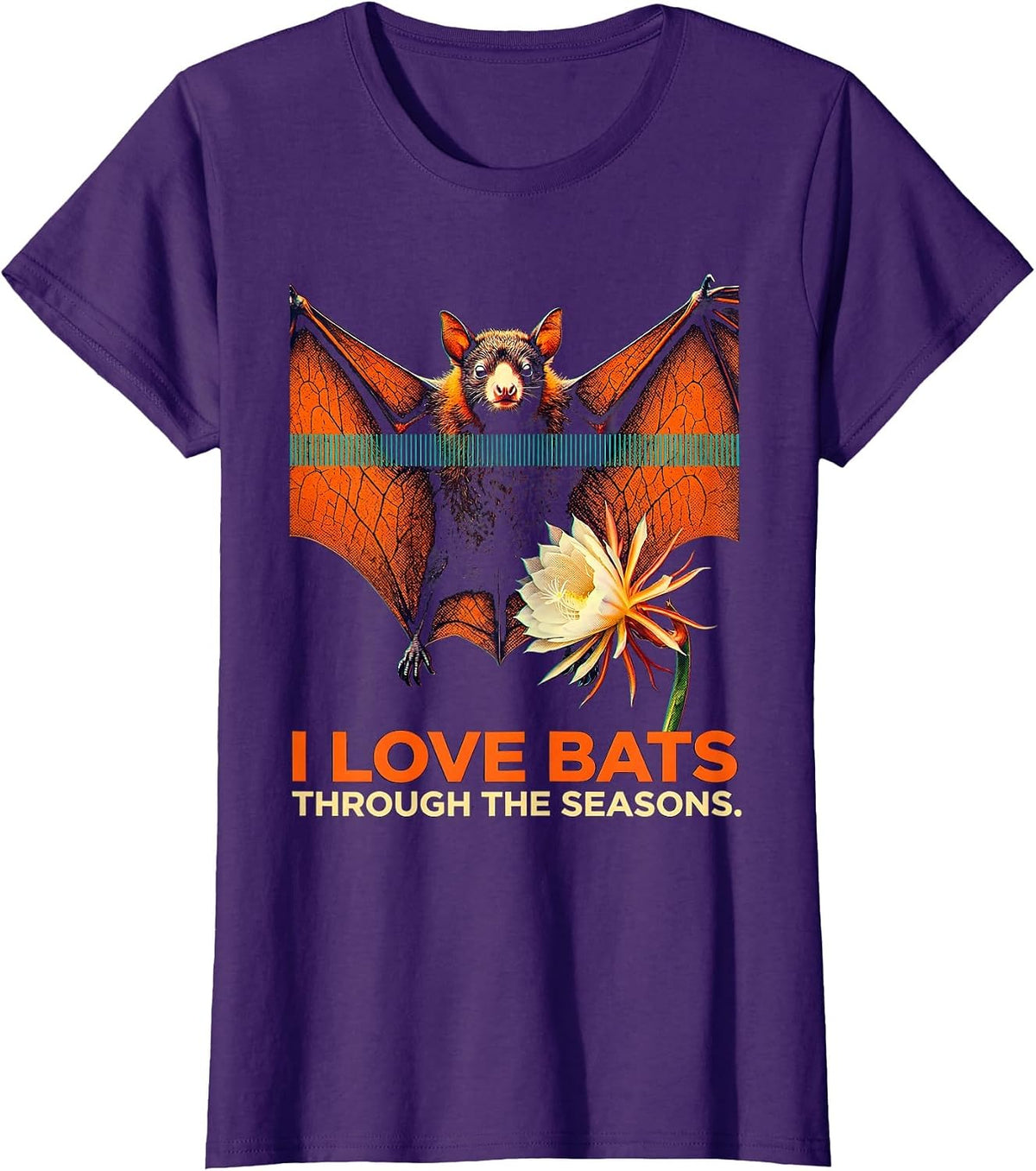Women's I Love Bats Through The Seasons Vintage Bat Lover Halloween T-Shirt - Purple