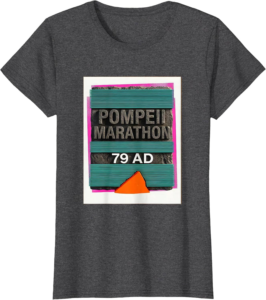 Women's Pompeii Marathon 79 AD Risograph Volcano History Humor T-Shirt - Dark Heather Grey