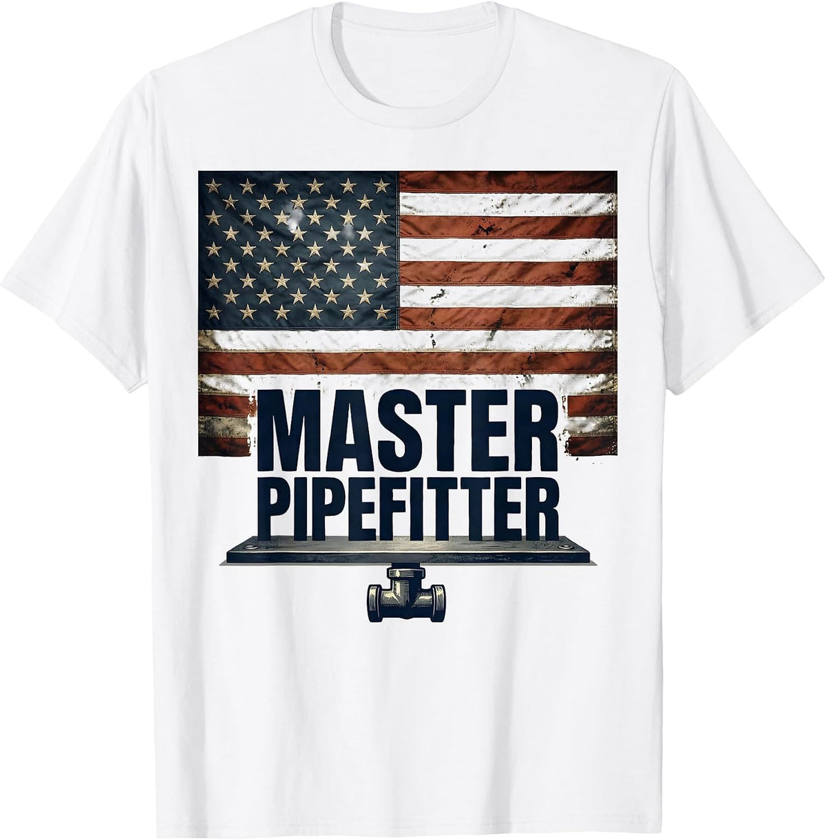 Men's Master Pipefitter Bold Condensed Patriotic Trade Identity T-Shirt - White