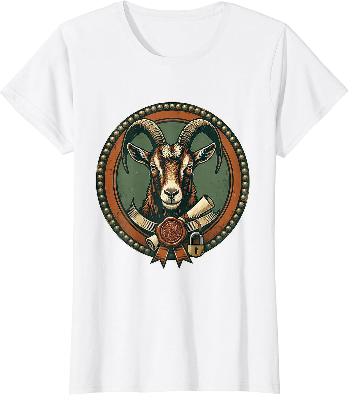 Women's Sealed Goat Badge Vintage Farm Animal Lover T-Shirt - White