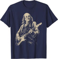 Funny Benjamin Franklin Playing Electric Guitar Rock T-Shirt - Navy Blue