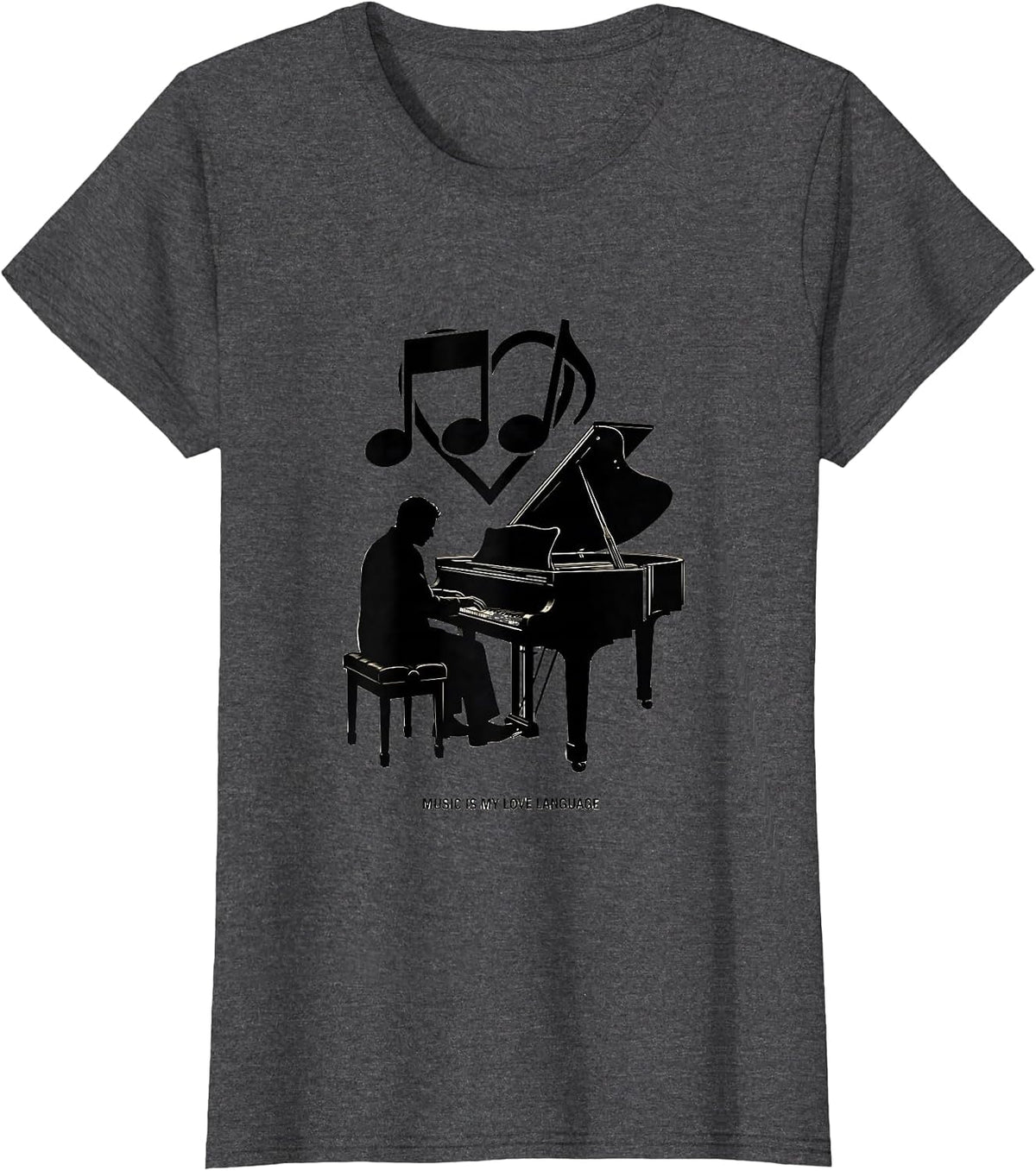 Women's Music Is My Love Language Music Teacher Design T-Shirt - Dark Heather Grey