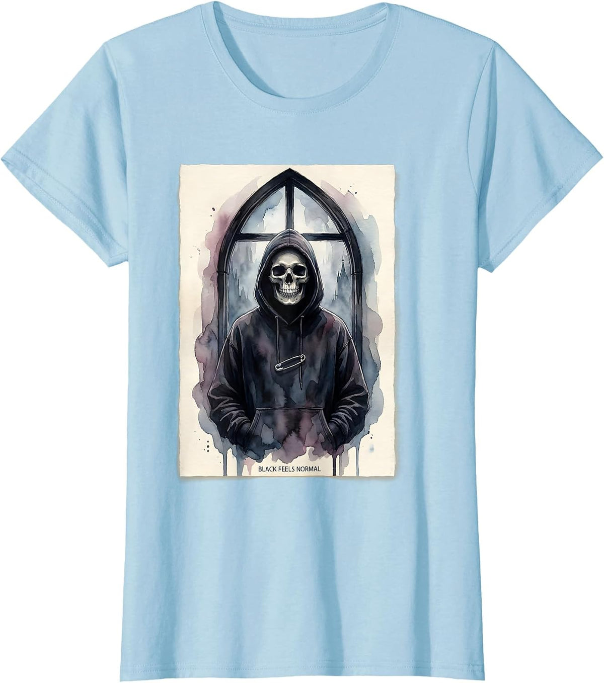 Black Feels Normal Watercolor Goth Alt Y2K Grunge Skull T-Shirt - Baby Blue