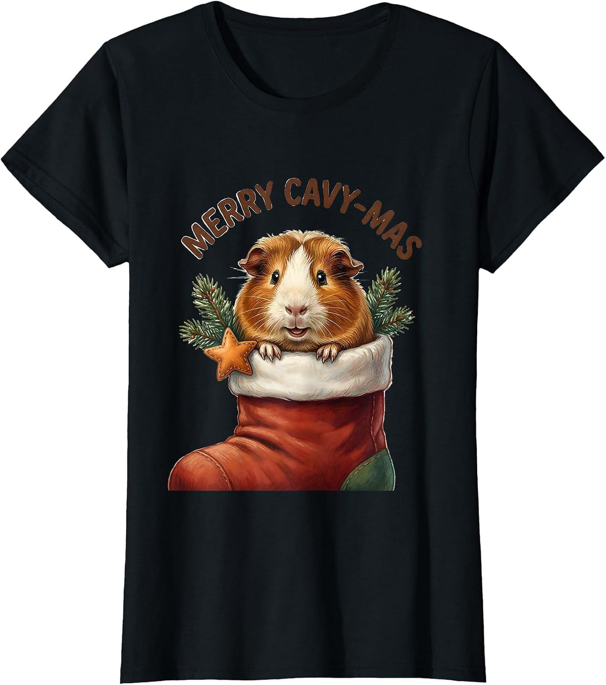 Merry Cavy-mas Storybook Guinea Pig Christmas Pet Lover T-Shirt - Black