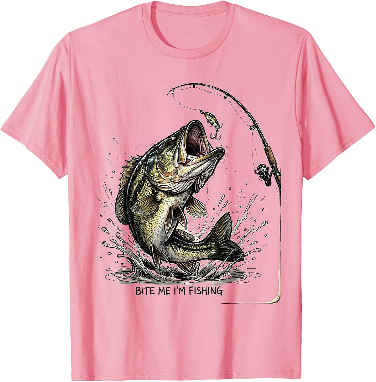 Men's Bite Me I'm Fishing Funny Angler Design T-Shirt - Pink
