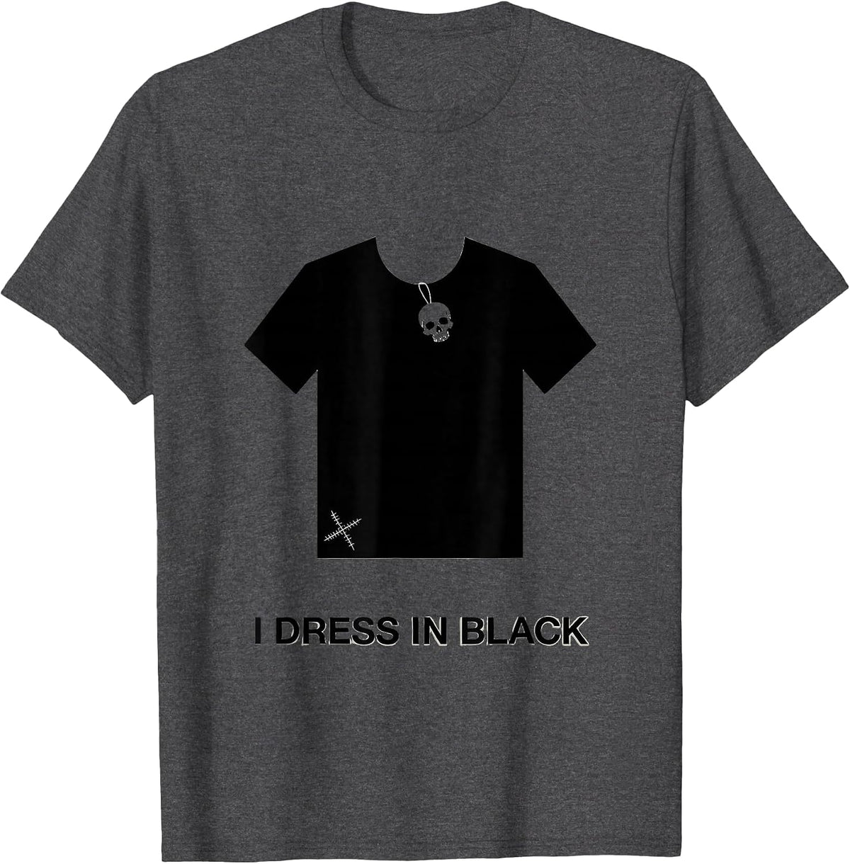 Men's I Dress In Black Minimalist Y2K Grunge Goth Alt Skull T-Shirt - Dark Heather Grey