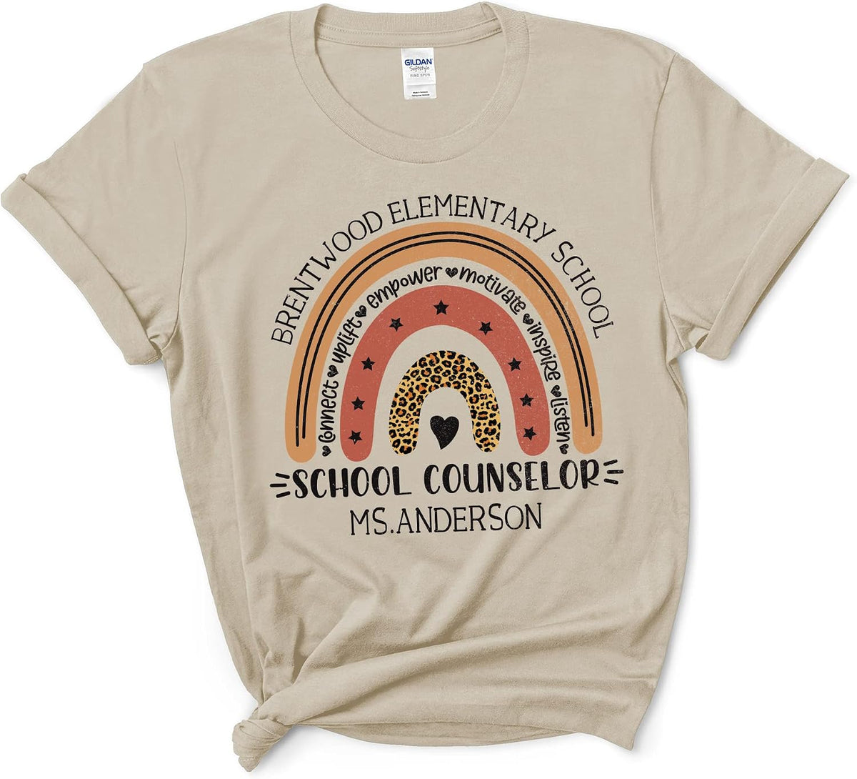 Hannan Personalized School Counselor Shirt - Custom School & Teacher Name Counselor Tee, School Counselor T-Shirt L Sand -