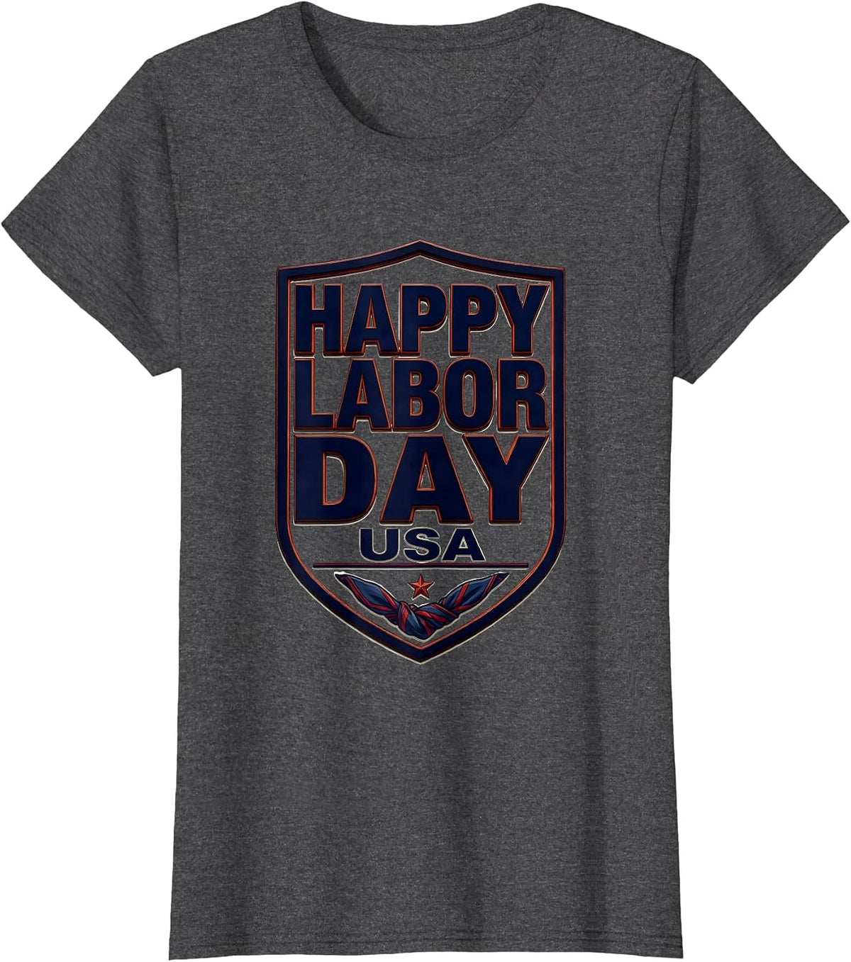 Women's Happy Labor Day, USA Patriotic Americana Tribute T-Shirt - Dark Heather Grey