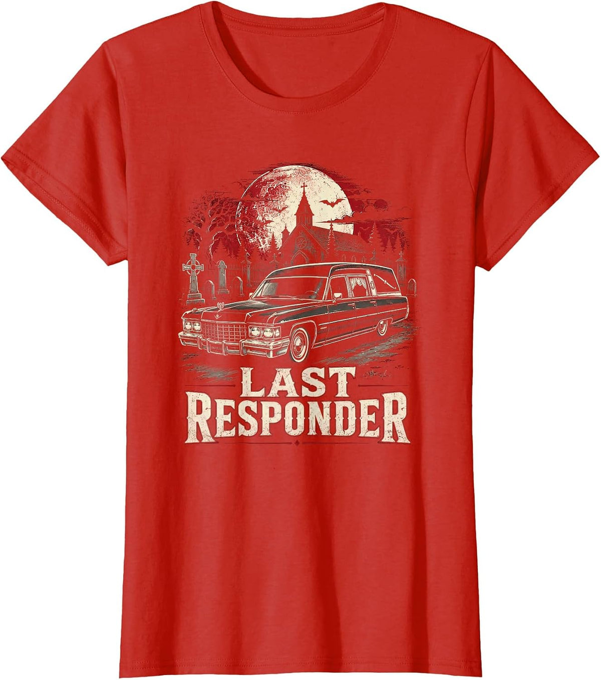 Last Responder Hearse Driver Funeral Director Gothic Vintage T-Shirt - Red