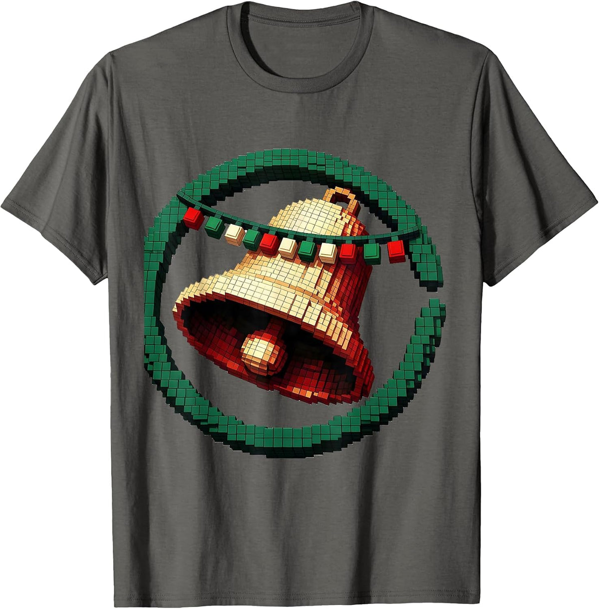 Pixel Art Jingle Bell Funny Christmas Couples Novelty T-Shirt - Asphalt Grey
