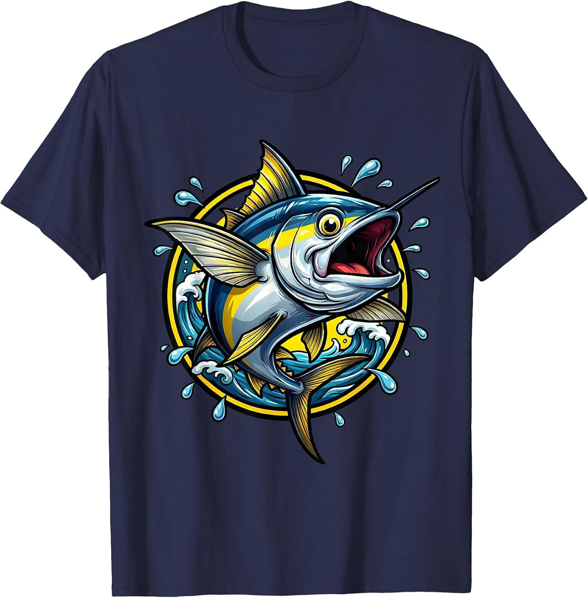Men's Tuna Fish Open Ocean Graphic Illustration T-Shirt - Navy Blue
