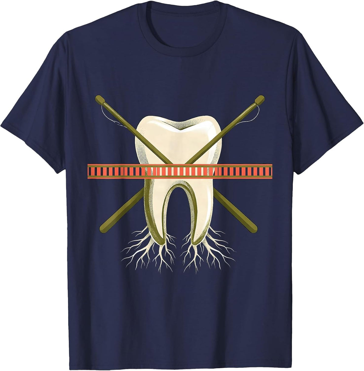 Men's Midcentury Dental Floss Light Holiday Dentist Humor T-Shirt - Navy Blue