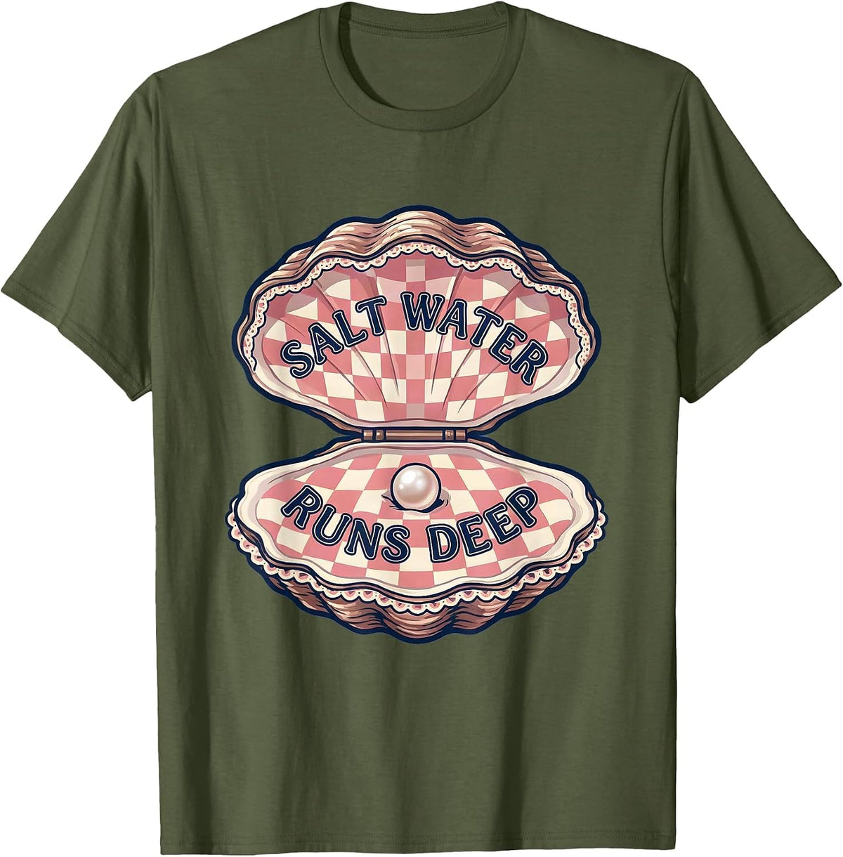 Salt Water Runs Deep Ocean Lover Design T-Shirt - Olive Green