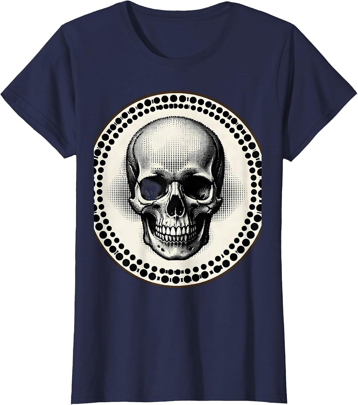 Women's Dot Matrix Pixel Skull Graphic Design T-Shirt - Navy Blue