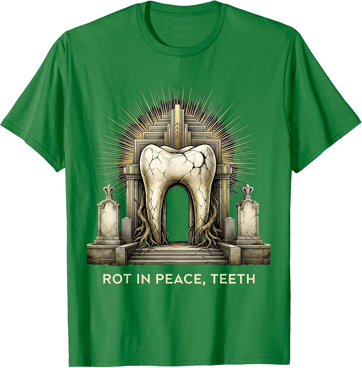 Men's Rot In Peace Teeth Halloween Dental Design T-Shirt - Kelly Green