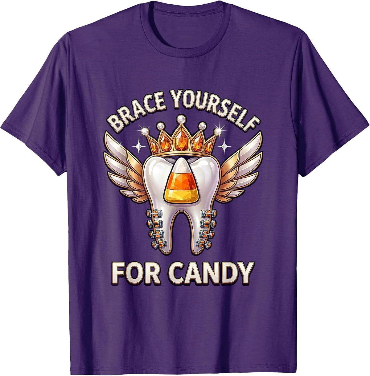 Men's Brace Yourself For Candy Halloween Dental Design T-Shirt - Purple