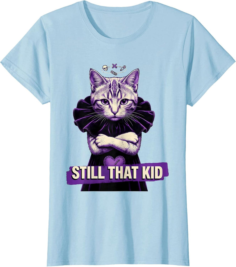 Women's Still That Kid Emo Goth Cat Girl Alt Aesthetic T-Shirt - Baby Blue