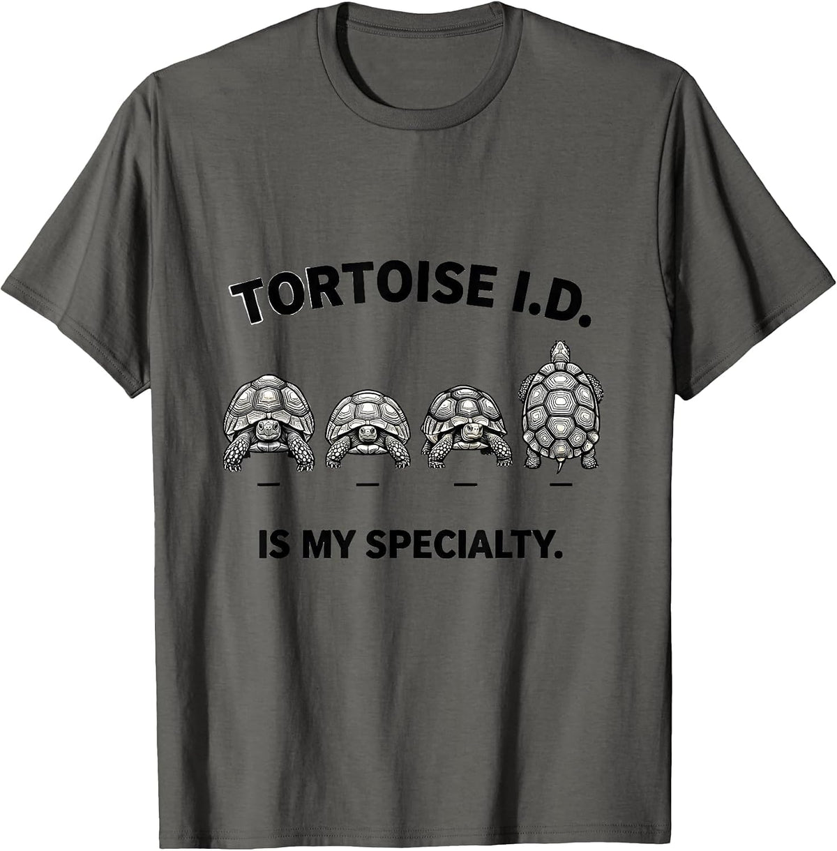 Men's Tortoise I.D. Is My Specialty Whimsical Reptile Fantasy T-Shirt - Asphalt Grey