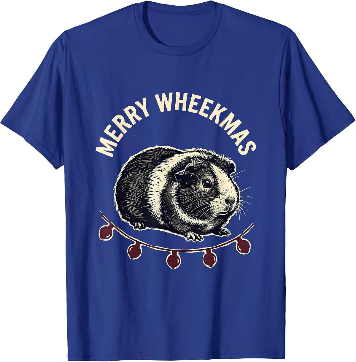Merry Wheekmas Linocut Guinea Pig Christmas Pet Lover Humor T-Shirt - Royal Blue