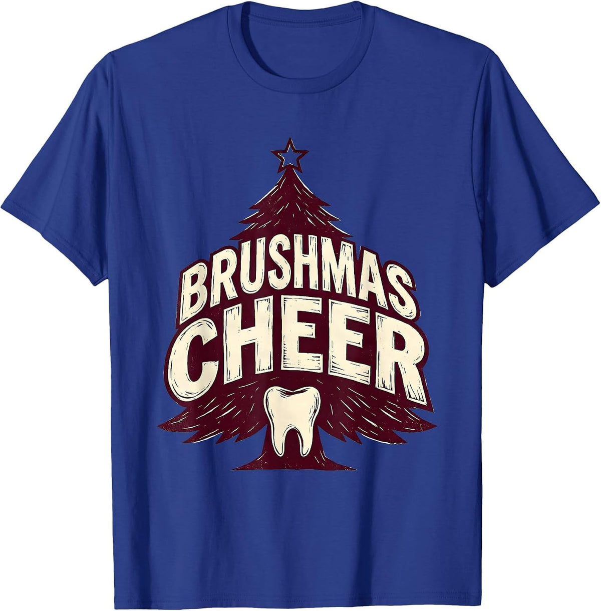 Brushmas Cheer Linocut Dental Office Holiday Humor T-Shirt - Royal Blue