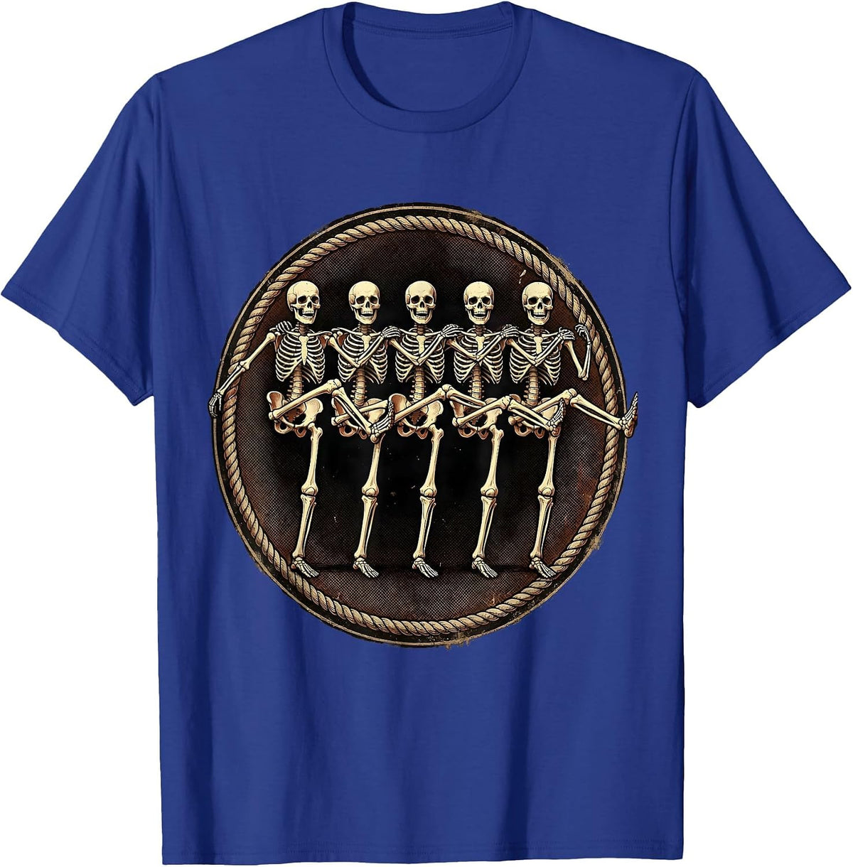 Dancing Skeletons Chorus Line Kick Graphic T-Shirt - Royal Blue