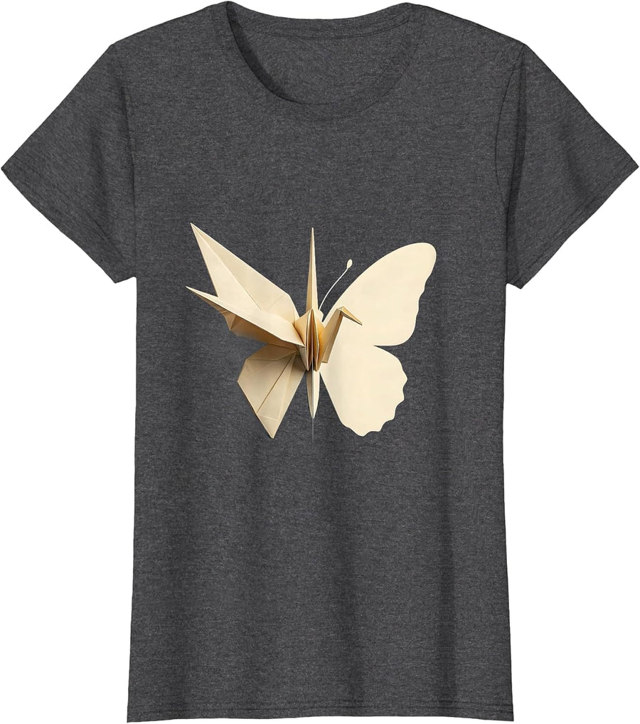 Women's Paraprofessional Butterfly Origami Transformation Art T-Shirt - Dark Heather Grey