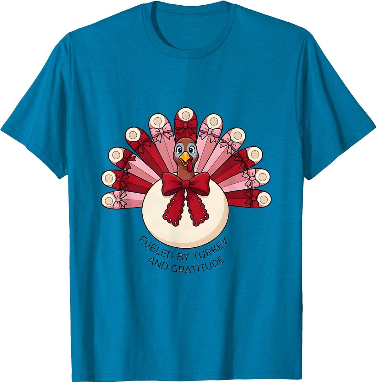 Fueled by Turkey and Gratitude Thanksgiving Design T-Shirt - Sapphire Blue