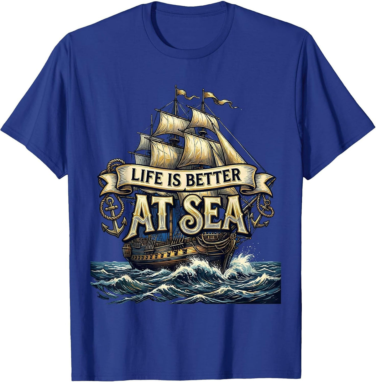 Men's Life Is Better At Sea Navy Ocean Design T-Shirt - Royal Blue