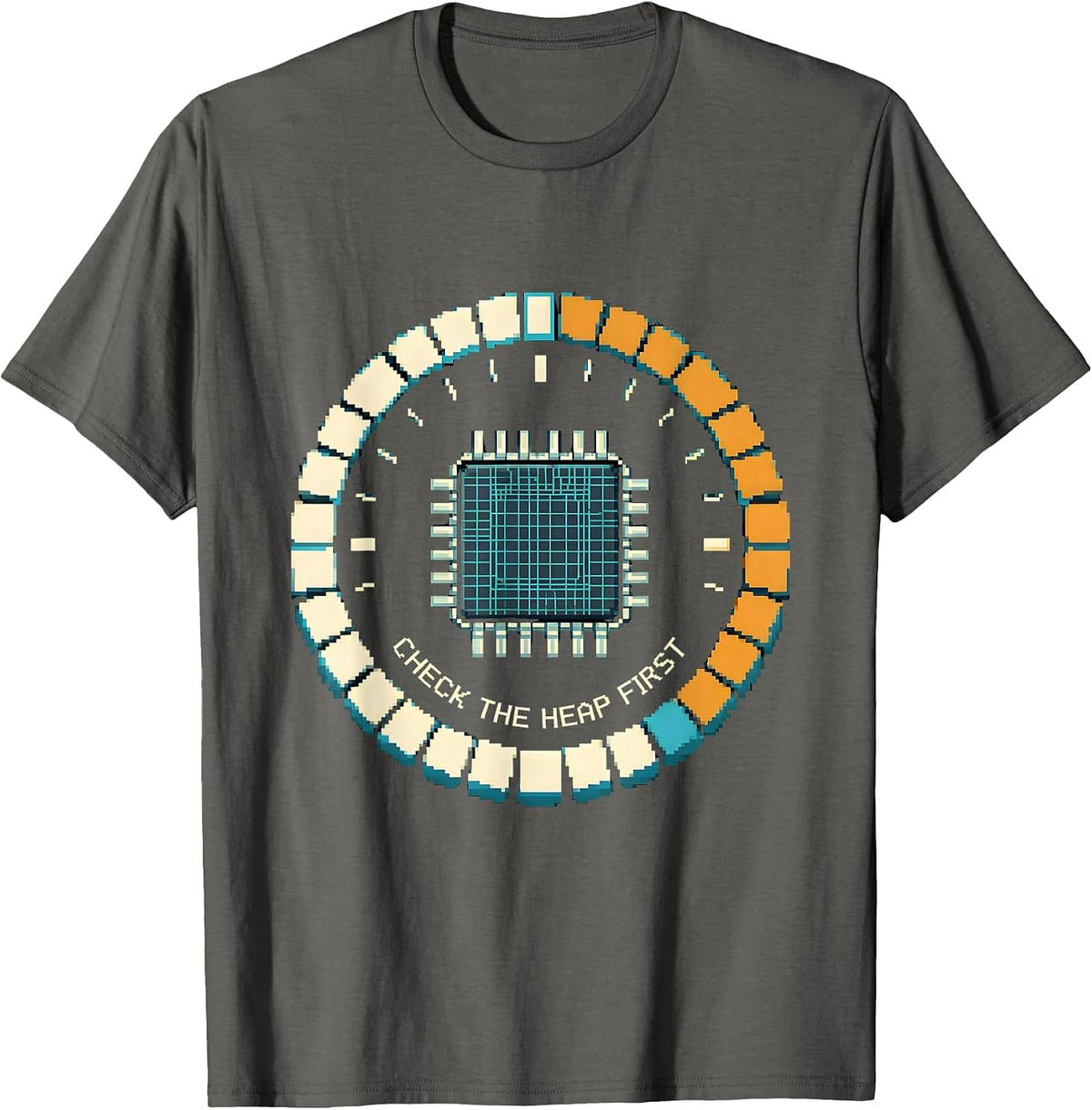 Men's Check The Heap First Pixel Art IT Support Programmer Humor T-Shirt - Asphalt Grey