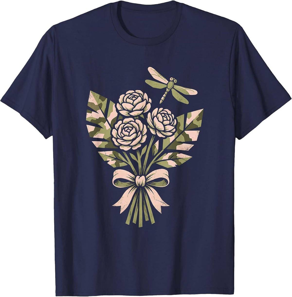 Men's Camo Archer Drawing Bow Illustration T-Shirt - Navy Blue