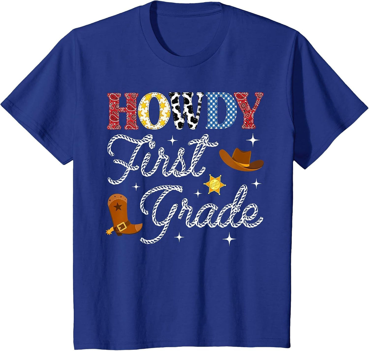 Howdy First Grade Back to School Western Teacher Student T-Shirt - Royal Blue