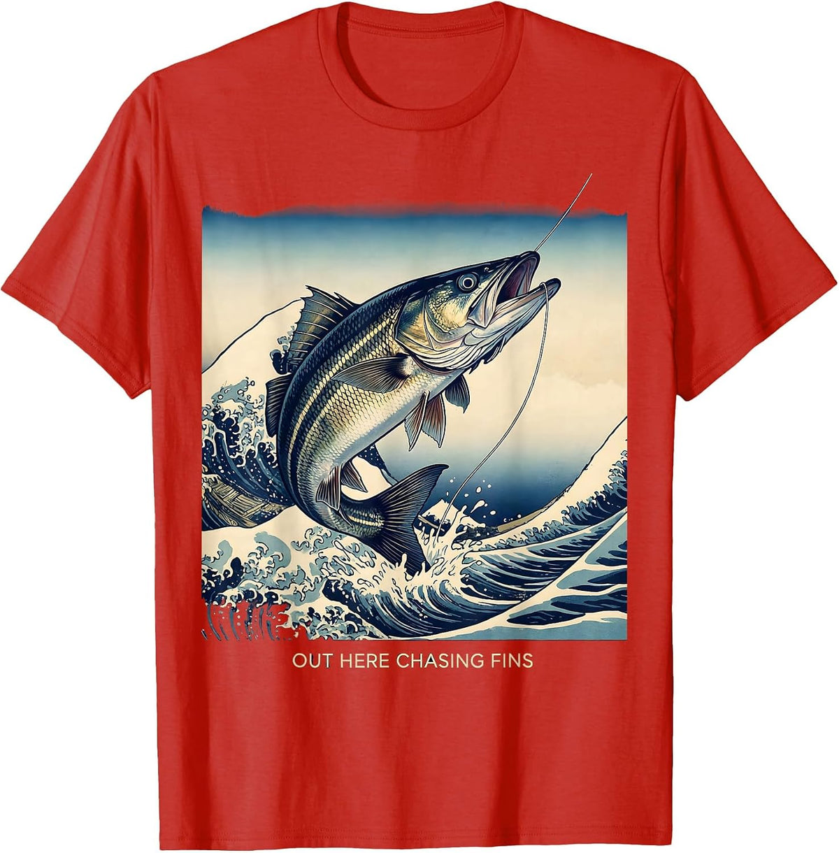 Men's Out Here Chasing Fins Fishing Graphic Design T-Shirt - Red