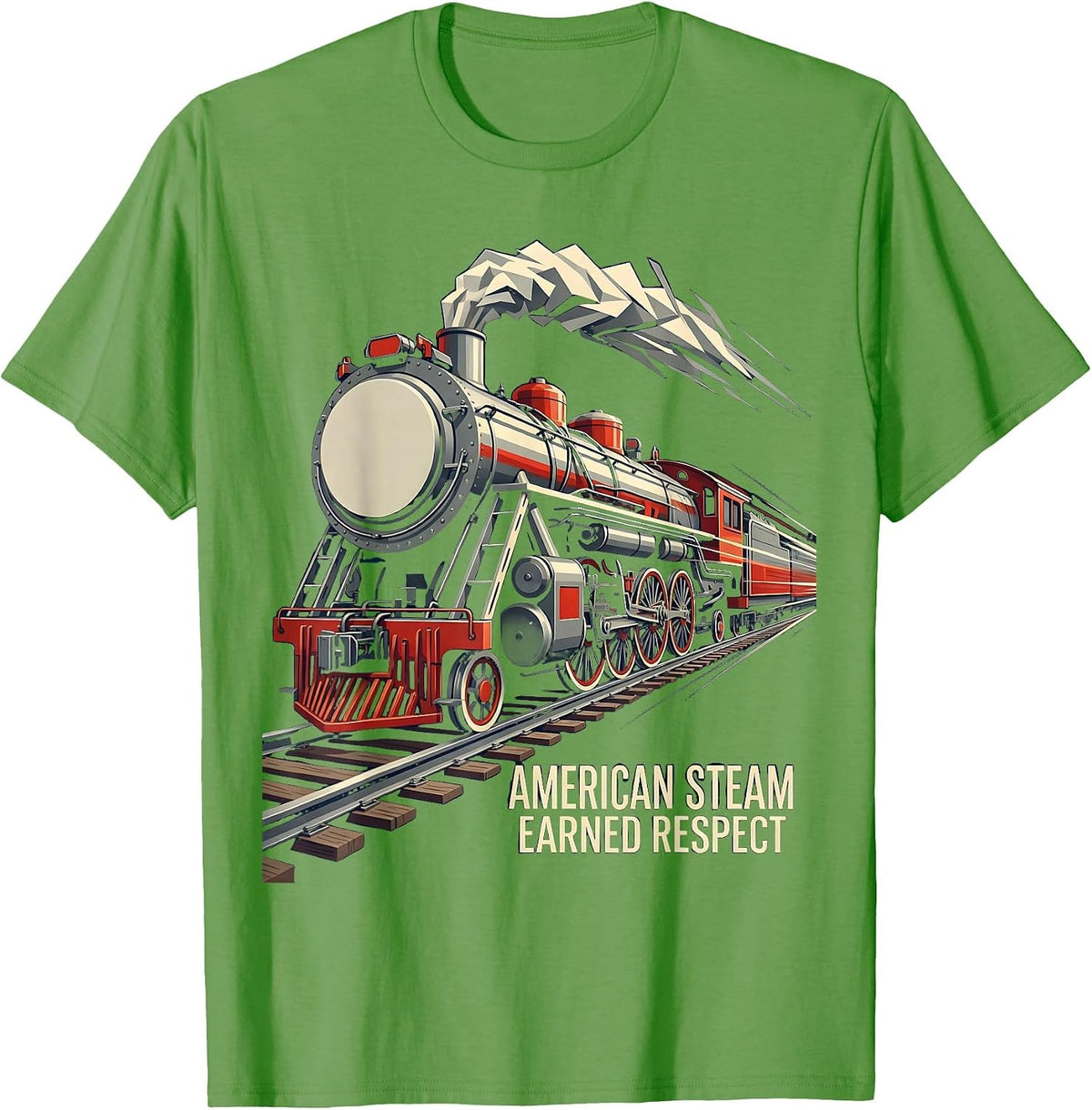 American Steam Earned Respect Futurist Steam Train T-Shirt - Grass Green