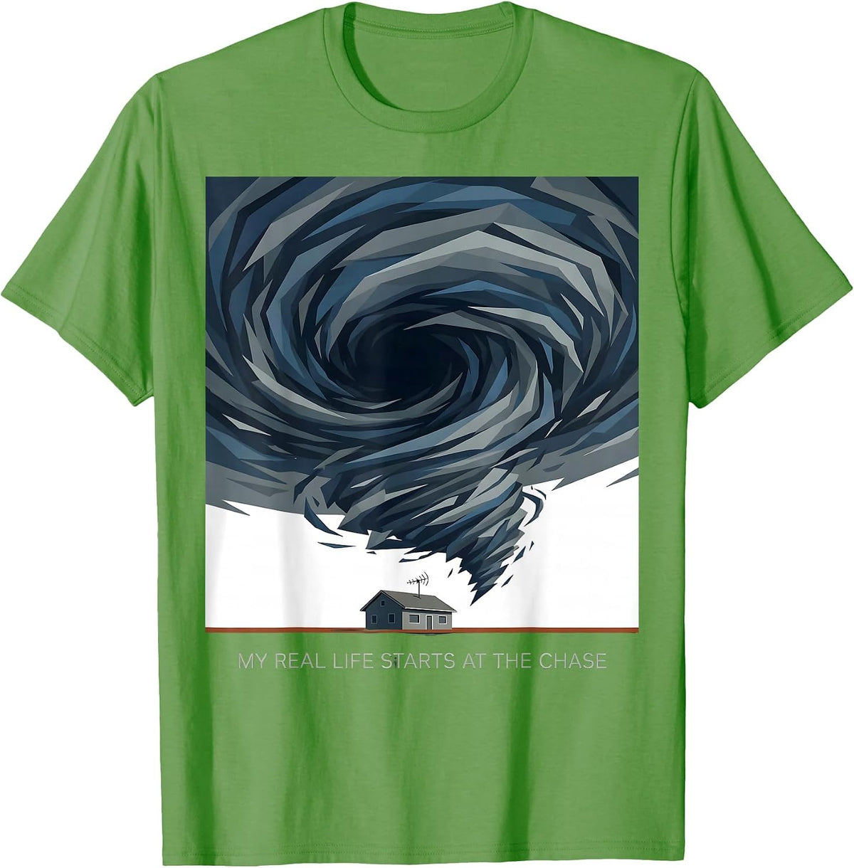 Men's My Real Life Starts At The Chase Storm Chaser Weather Humor T-Shirt - Grass Green