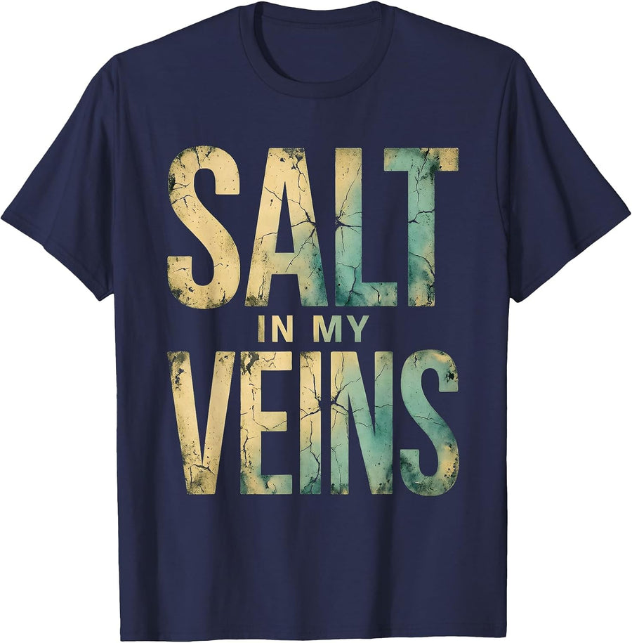 Salt In My Veins Pirate Nautical Design T-Shirt - Navy Blue