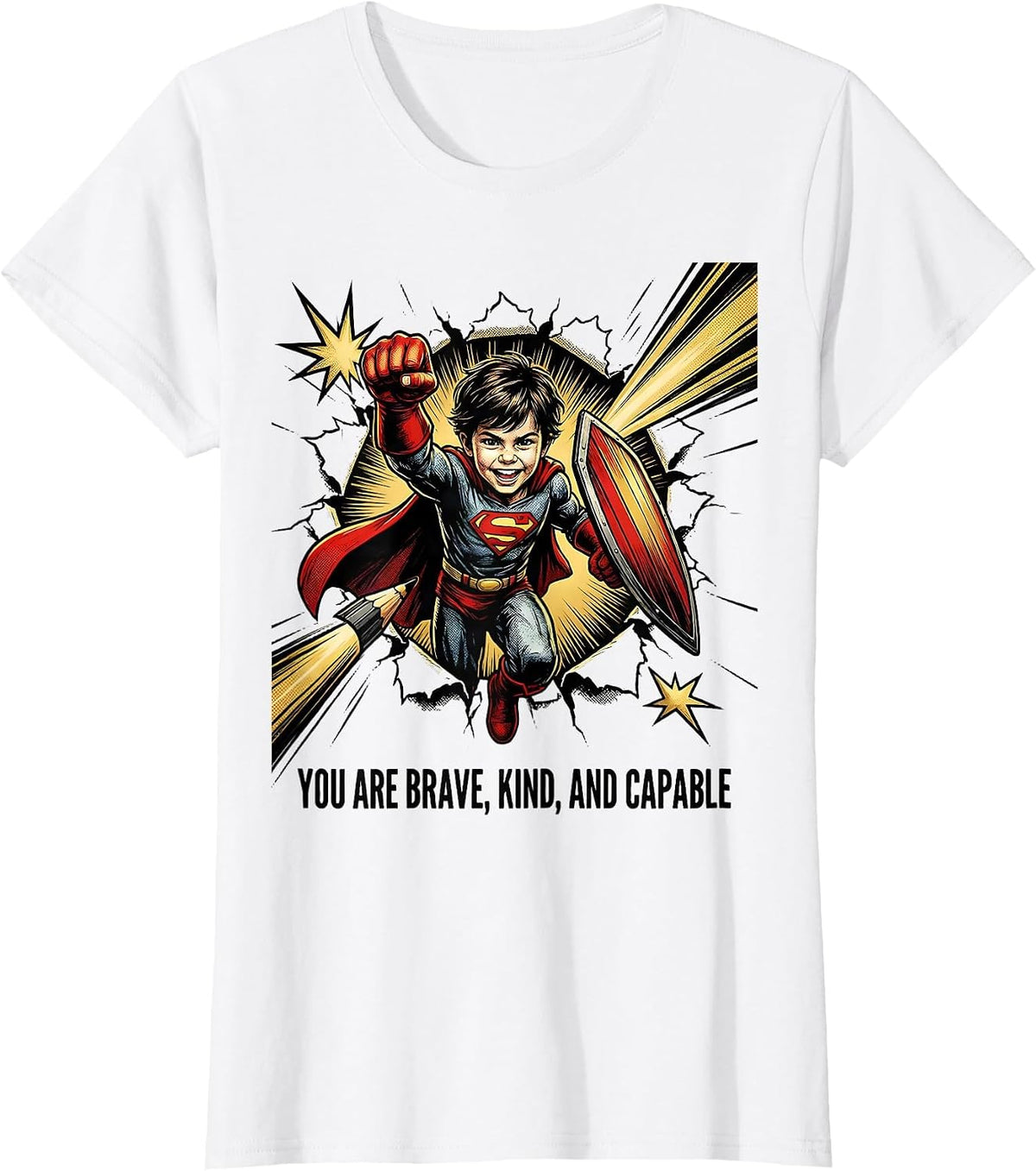 You Are Brave, Kind, And Capable Comic Book Teacher T-Shirt - White