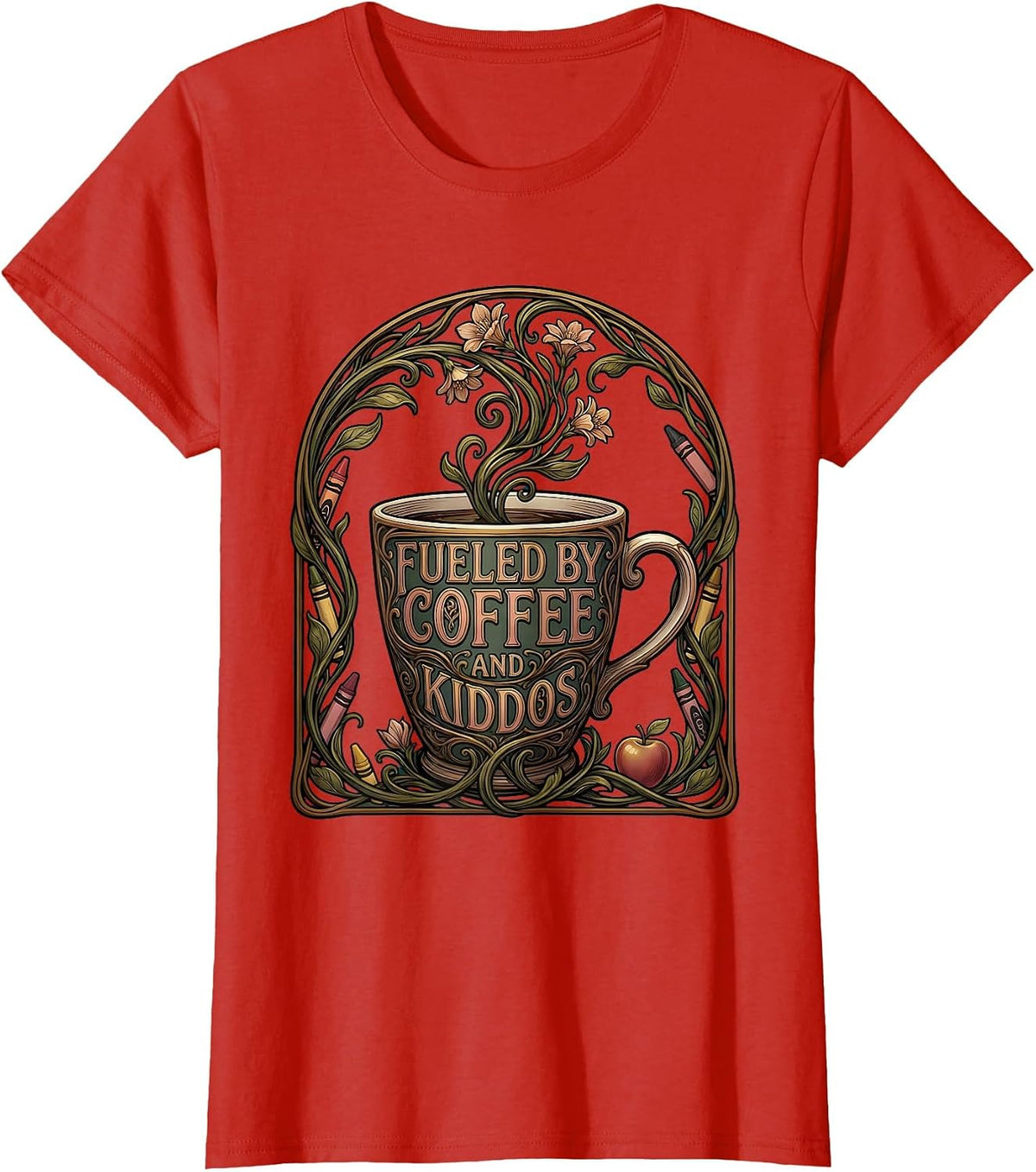 Fueled by Coffee and Kiddos Paraprofessional T-Shirt - Red