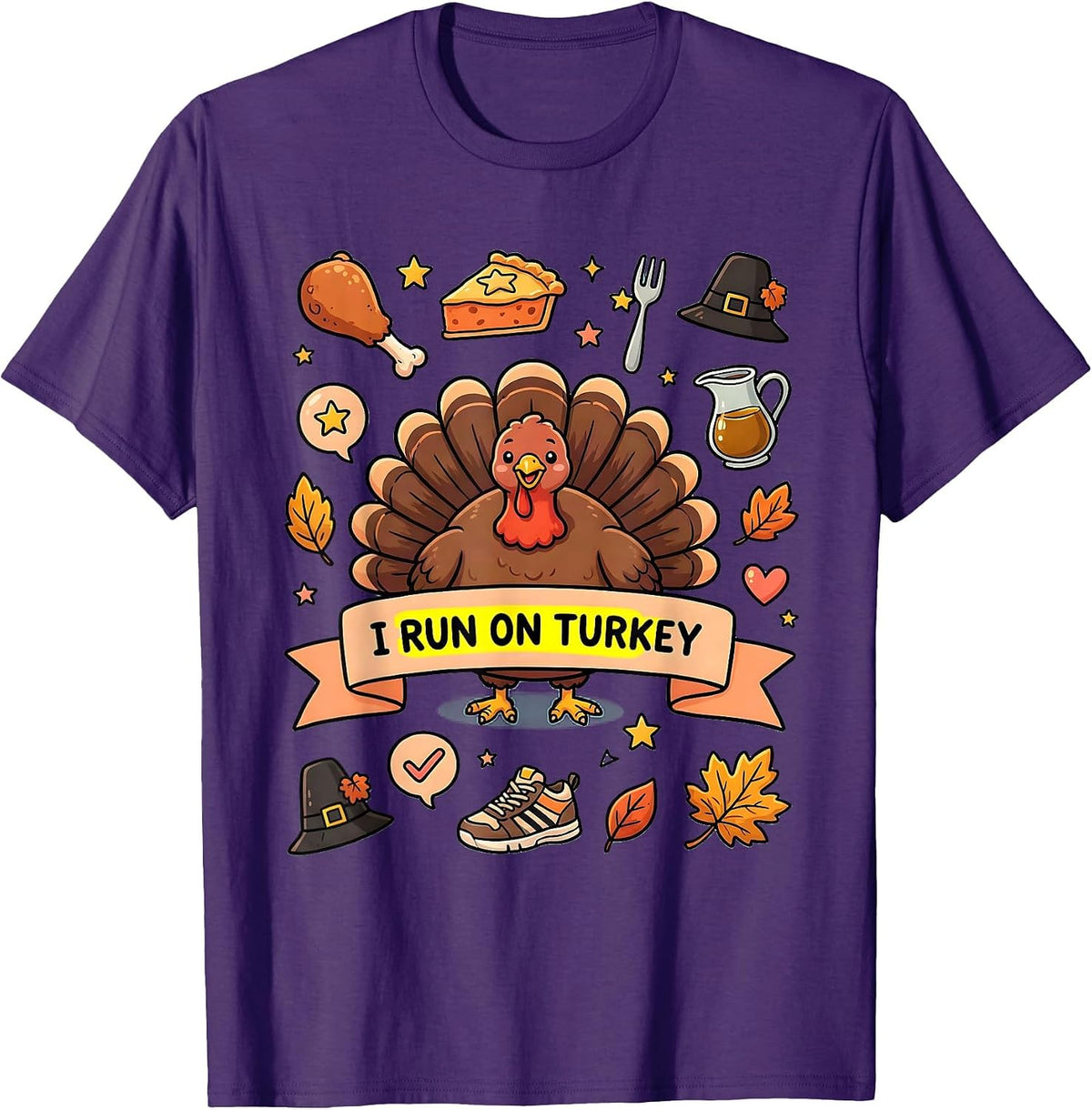 I Run On Turkey Funny Thanksgiving Design T-Shirt - Purple