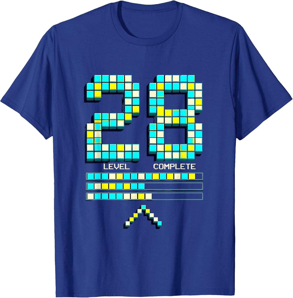Level 28 Complete Pixel Art Wedding Anniversary Milestone T-Shirt - Royal Blue