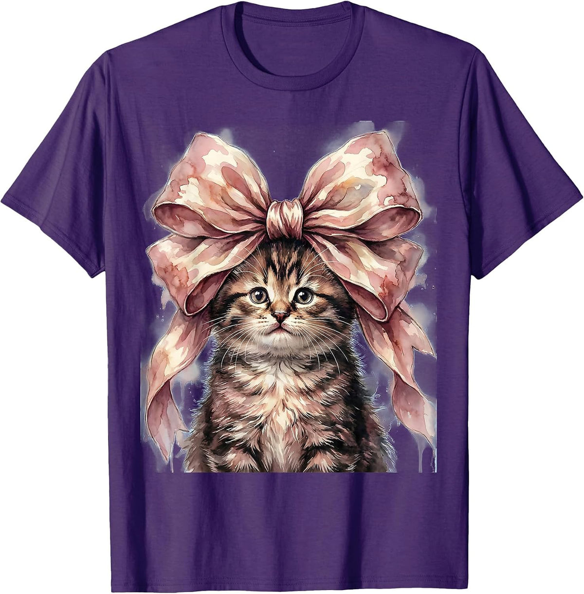 Men's Mimi Cat with Oversized Bow Crown Graphic T-Shirt - Purple