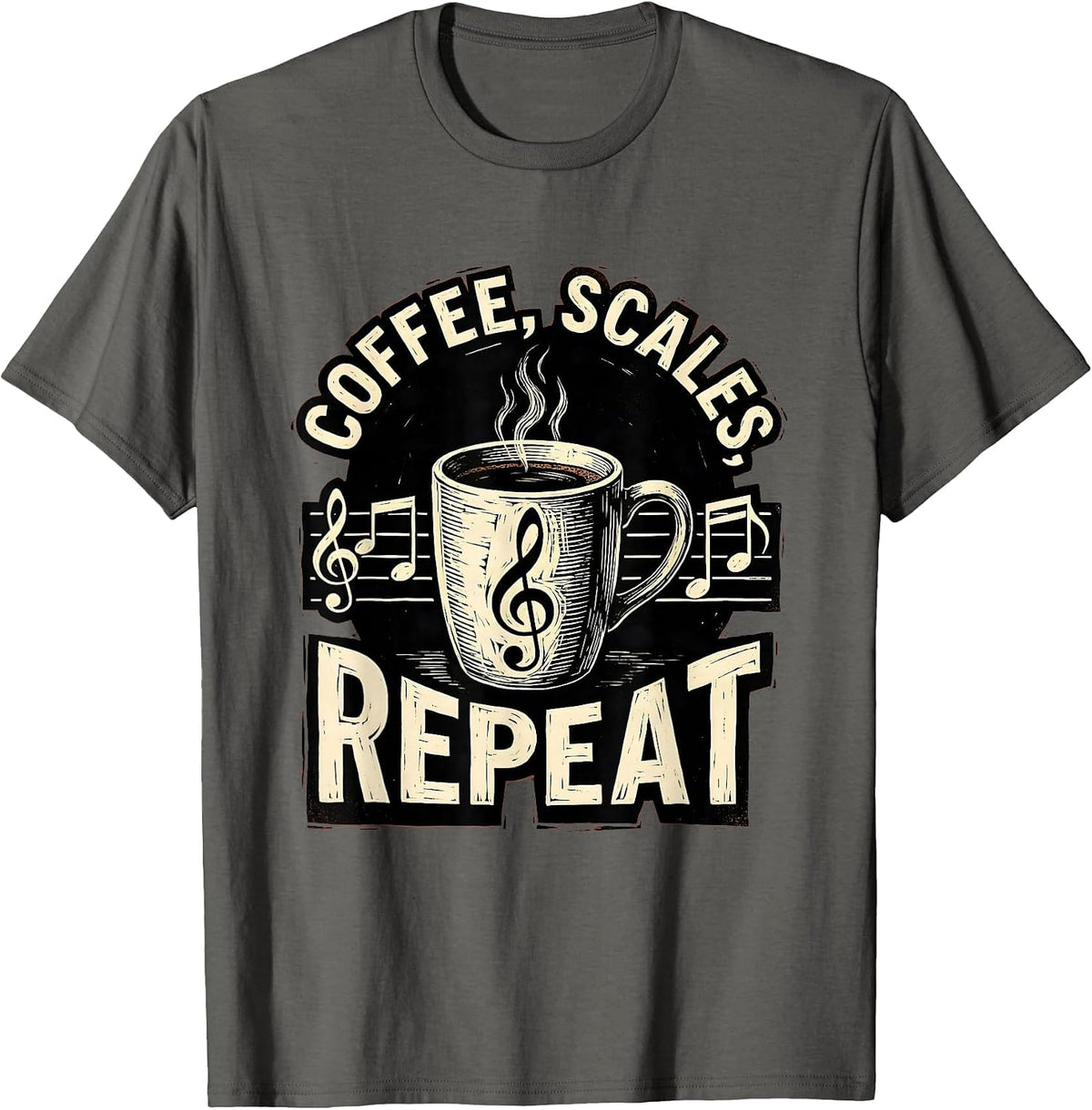 Coffee Scales Repeat Music Teacher Design T-Shirt - Asphalt Grey